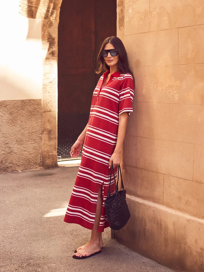 Red stripe polo maxi dress