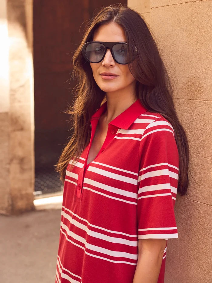 Red stripe polo maxi dress