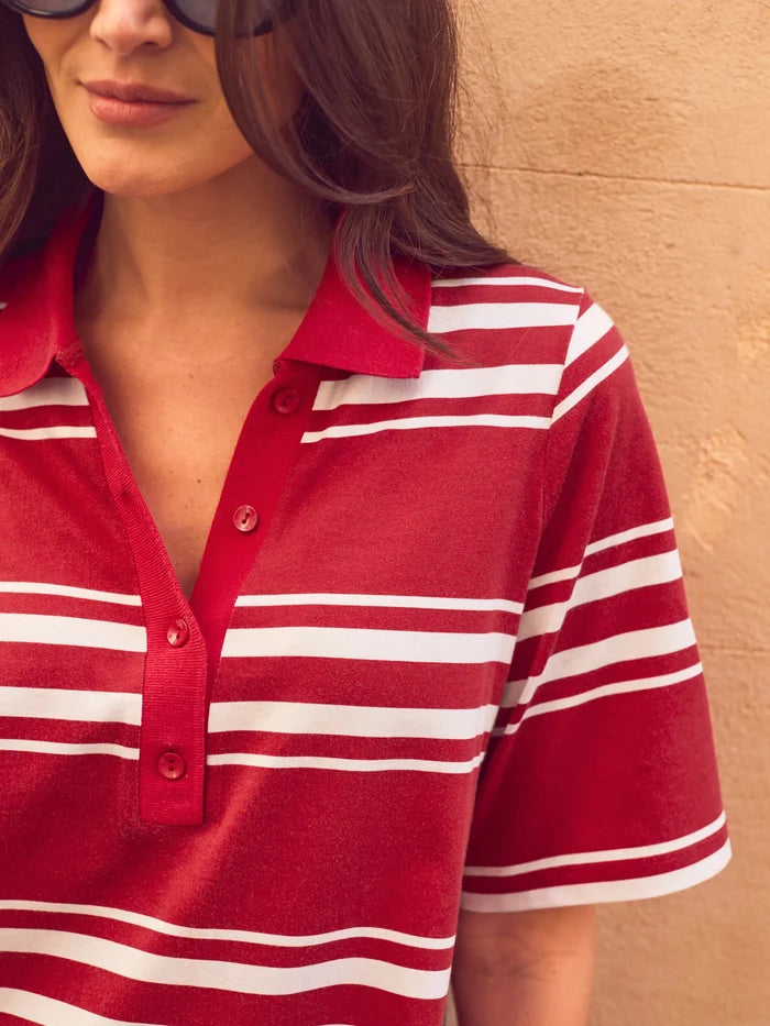 Red stripe polo maxi dress