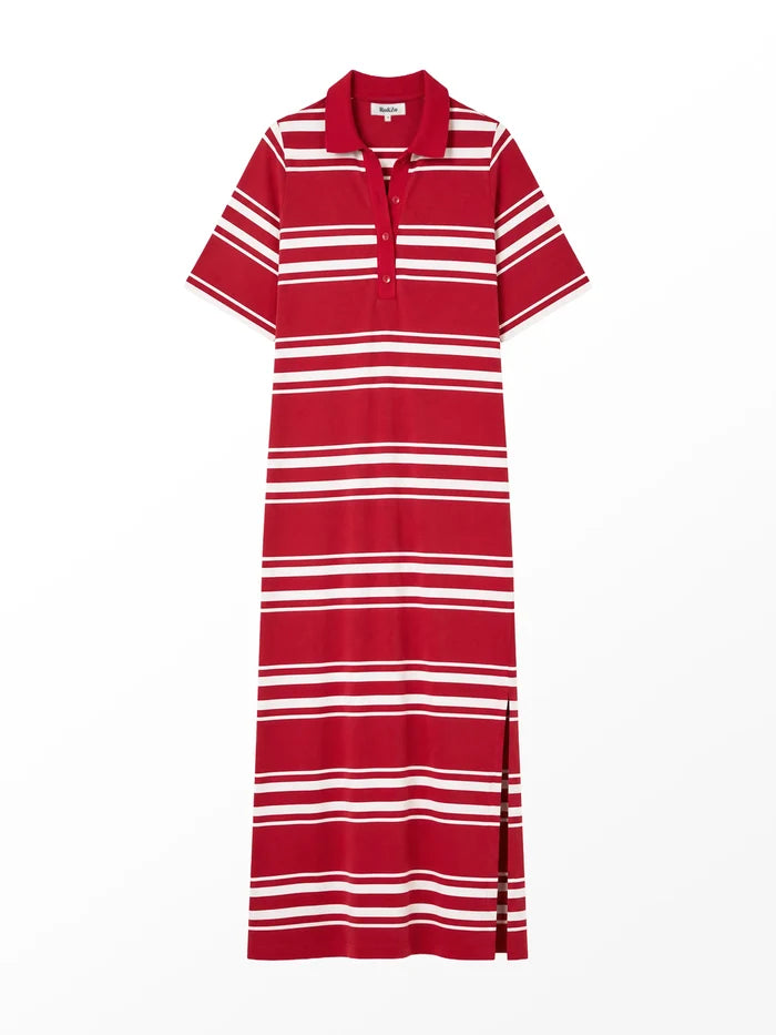 Red stripe polo maxi dress