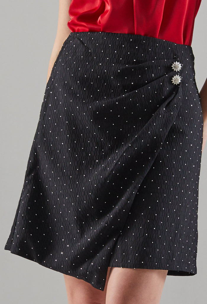 Rhinestone Faux Wrap Skirt