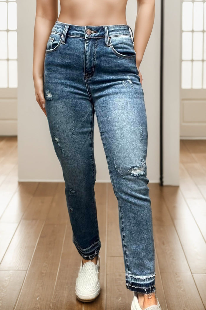 Risen High Rise Release Hem Cropped Straight Leg Jeans
