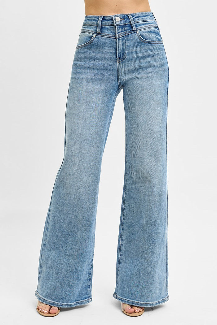 RISEN High Waist Wide Leg Front Yoke Detailed Jeans