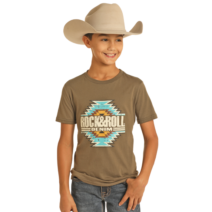 Rock & Roll Denim Aztec Graphic Tee - Forest Green