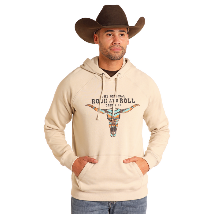 Rock & Roll Denim Aztec Steer Head Hoodie - Khaki