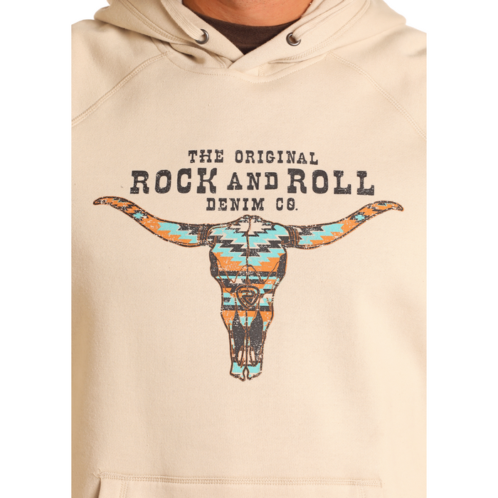 Rock & Roll Denim Aztec Steer Head Hoodie - Khaki