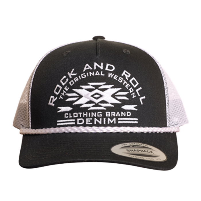 Rock & Roll Denim Logo Aztec Trucker Cap - Black