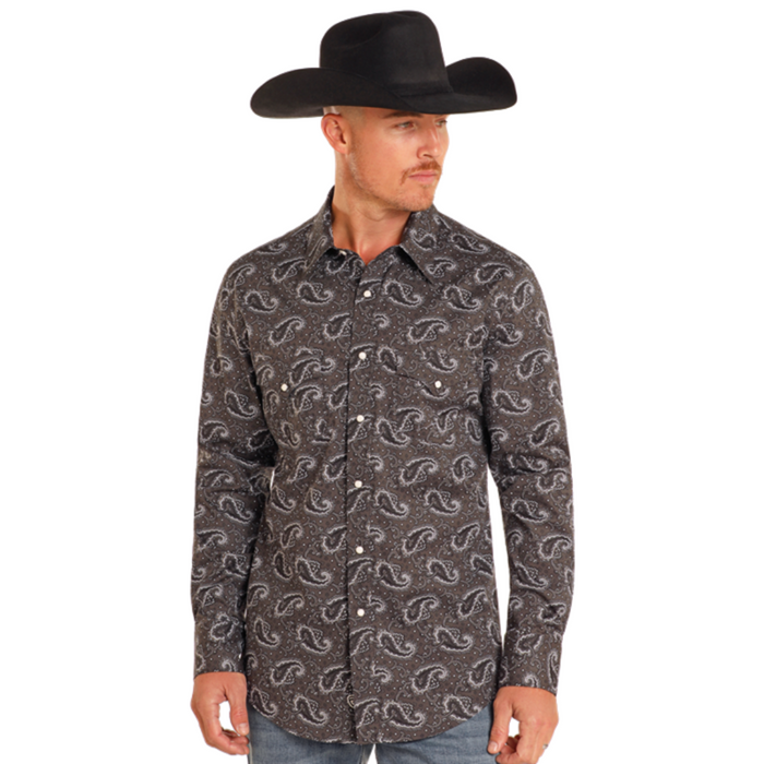 Rock & Roll Denim Paisley Long Sleeve Snap Shirt - Black