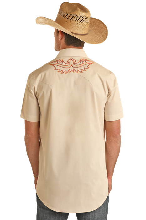 Rock & Roll Denim Tek Double Pocket Embroidered Short Sleeve Snap Shirt