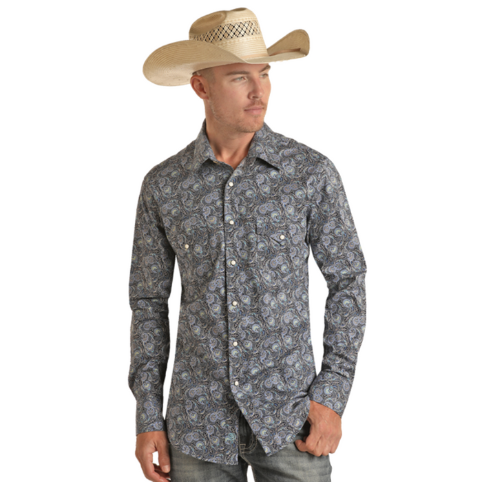 Rock & Roll Denim Tek Paisley Long Sleeve Snap Shirt