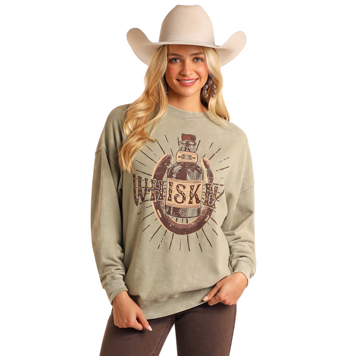 Rock & Roll Denim Whiskey Oversized Pullover Sweater