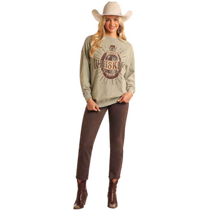 Rock & Roll Denim Whiskey Oversized Pullover Sweater