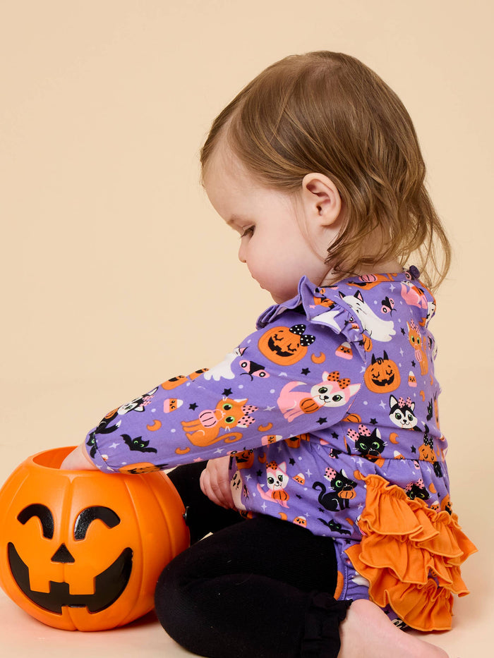 Romper Baby Boo-tiful Kittens Knit Long Sleeve Flutter Bubble Girls