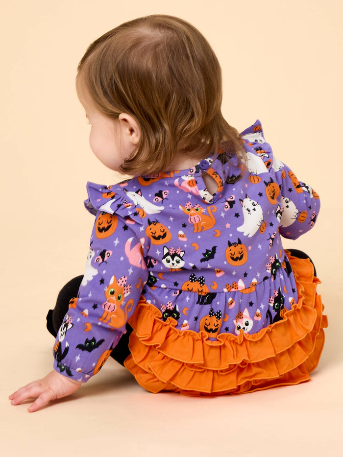Romper Baby Boo-tiful Kittens Knit Long Sleeve Flutter Bubble Girls