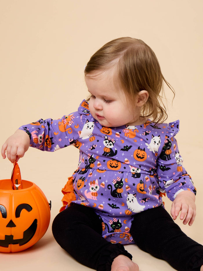 Romper Baby Boo-tiful Kittens Knit Long Sleeve Flutter Bubble Girls