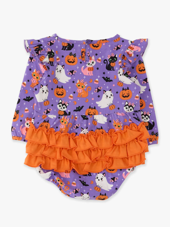 Romper Baby Boo-tiful Kittens Knit Long Sleeve Flutter Bubble Girls