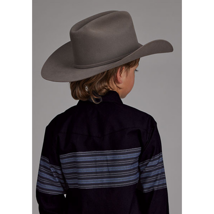 Roper Boy's Border Stripe Black/Blue Long Sleeve Snap Shirt
