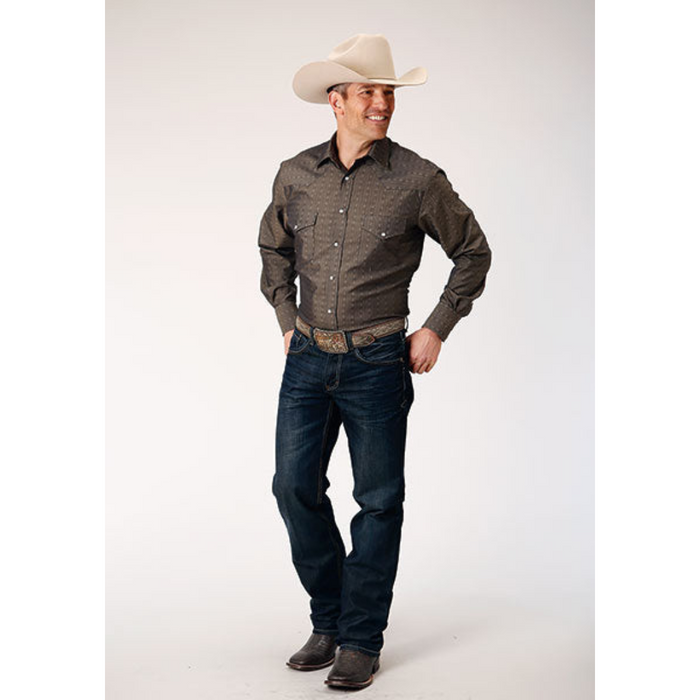 Roper Men's Grey Floral Stripe Long Sleeve Snap Western Shirt