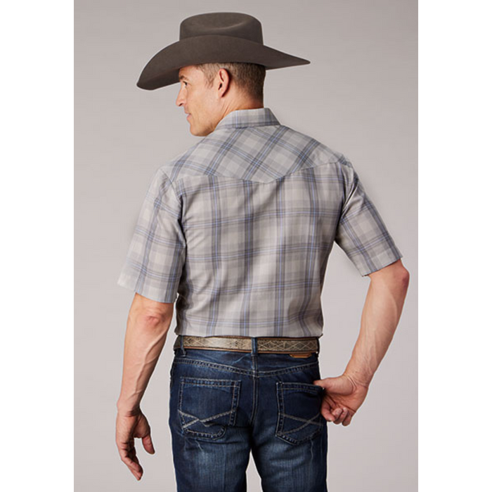 Roper Men's Grey Plaid Short Sleeve Snap Shirt