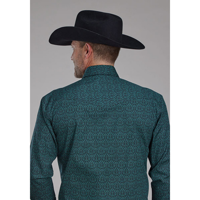Roper Men's Medallion Green Long Sleeve Snap Shirt