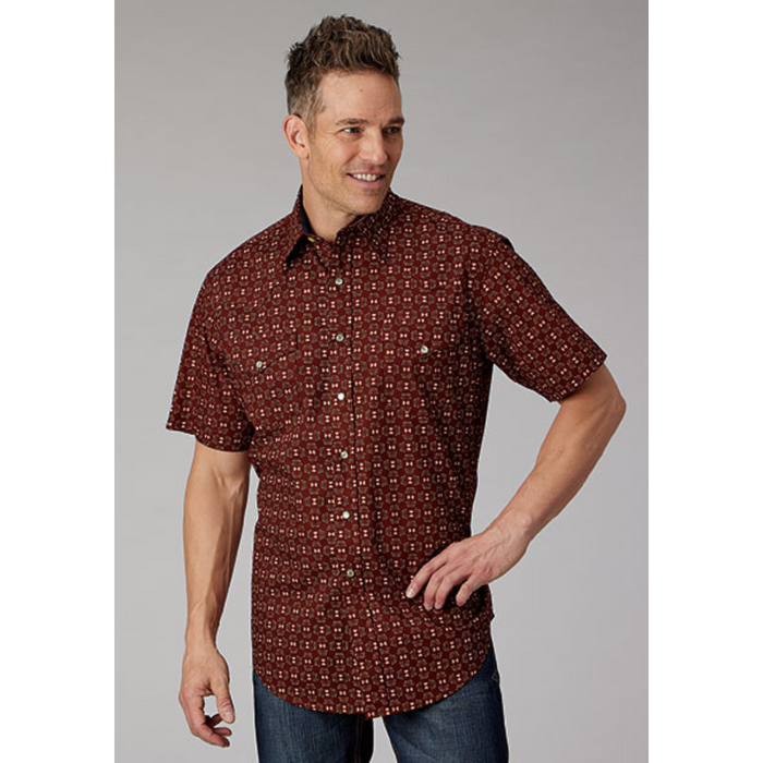 Roper Men's Red Arrow Print Short Sleeve Snap Shirt