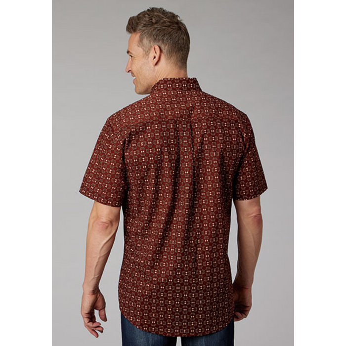 Roper Men's Red Arrow Print Short Sleeve Snap Shirt