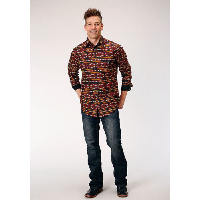 Roper Men's Red Aztec Long Sleeve Snap Western Shirt