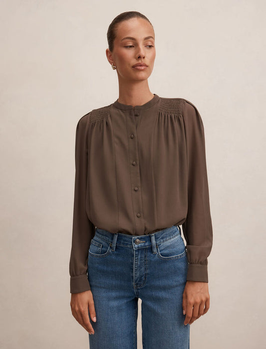 Rory Sheering Blouse Vintage Khaki T Forever New