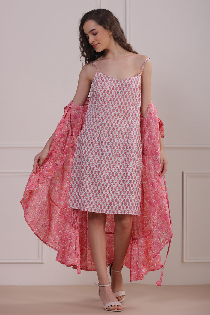 Rose Garden with White Slip Wrap-around Cotton Dress