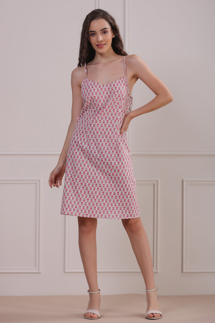 Rose Garden with White Slip Wrap-around Cotton Dress