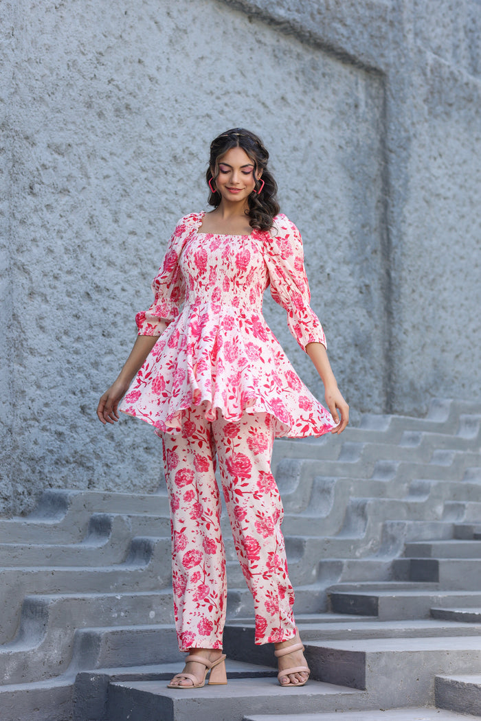 Roses on Smocked Russian Silk Co-ord Set