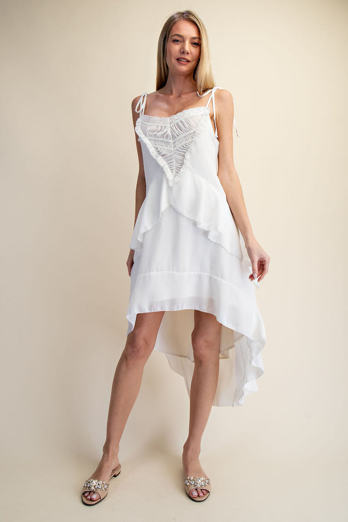Ruffles High Low Midi Dress - WHITE
