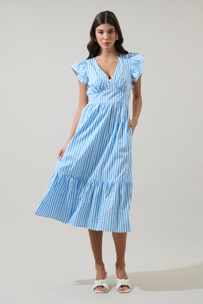 Saida Striped Alara Ruffle Midi Dress