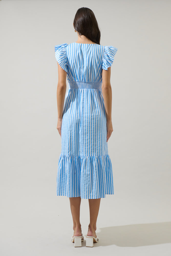 Saida Striped Alara Ruffle Midi Dress