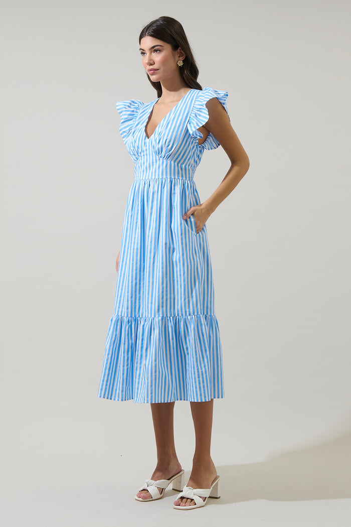 Saida Striped Alara Ruffle Midi Dress
