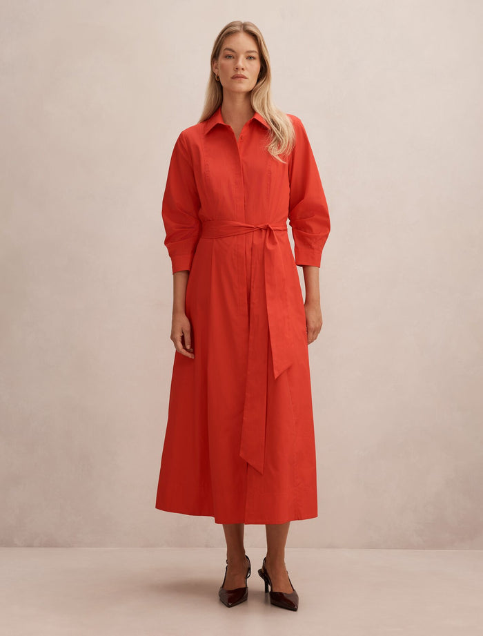 Sally Cotton Shirt Midi Dress Red Forever New