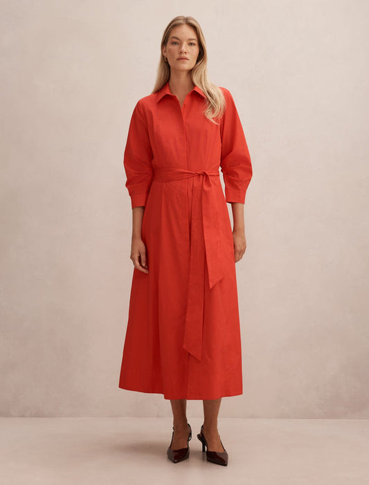 Sally Cotton Shirt Midi Dress Red Forever New