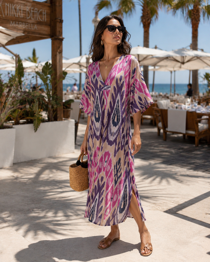 Salma Cotton Tunic Dress Purple