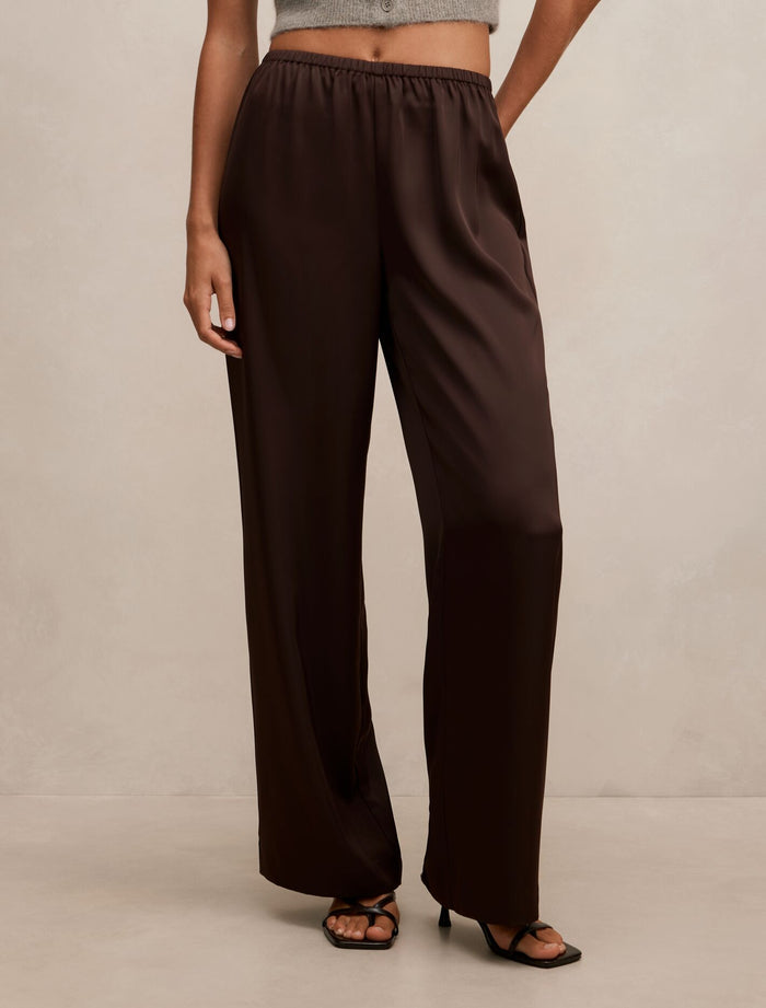 Sara Satin Wide Leg Pants Chocolate Forever New