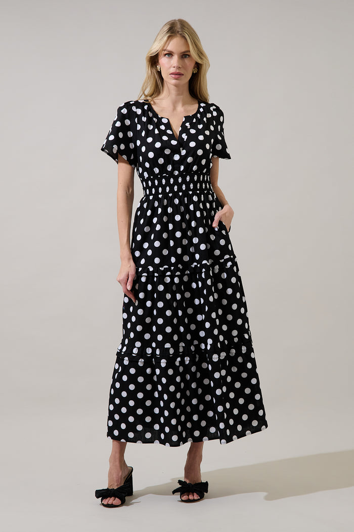 Saraya Dot Palmer Poplin Tiered Maxi Dress
