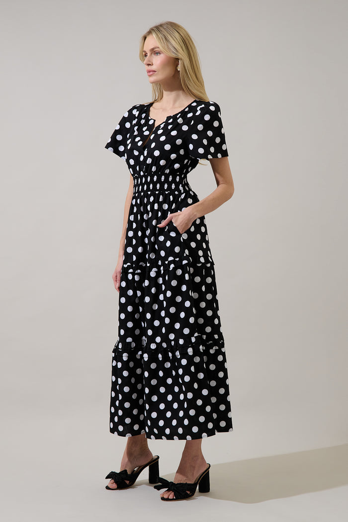Saraya Dot Palmer Poplin Tiered Maxi Dress
