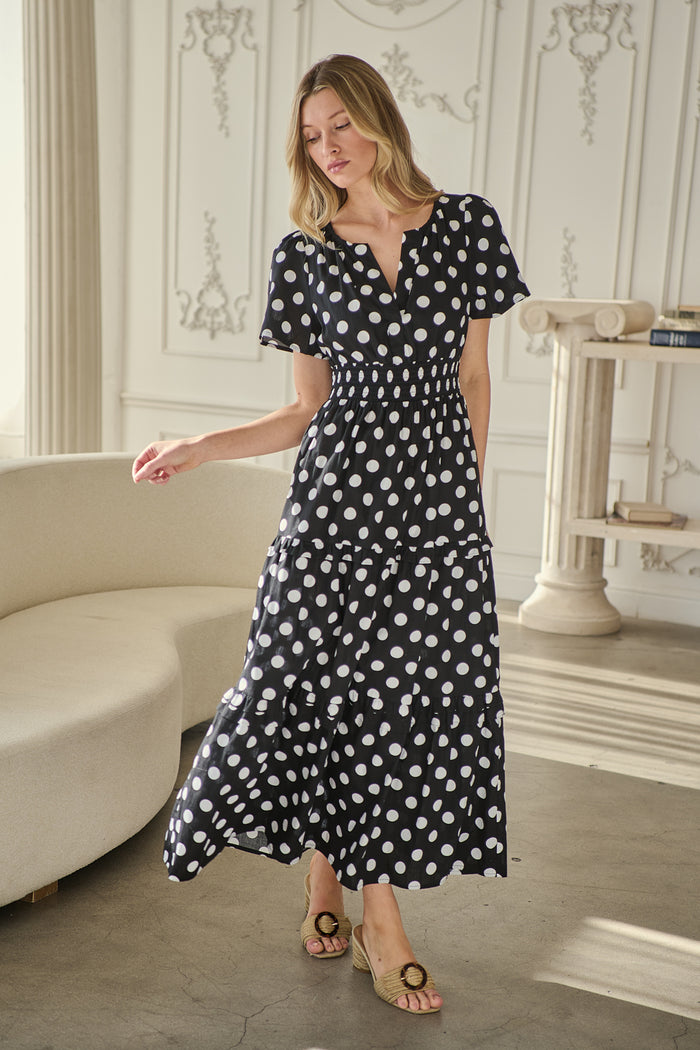 Saraya Dot Palmer Poplin Tiered Maxi Dress