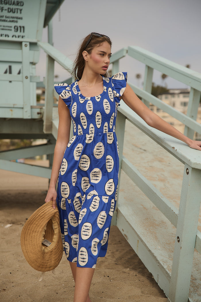 Sardine Sea Glare Smock Tiered Midi Dress