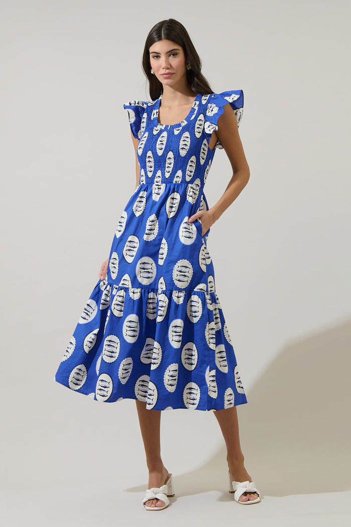 Sardine Sea Glare Smock Tiered Midi Dress