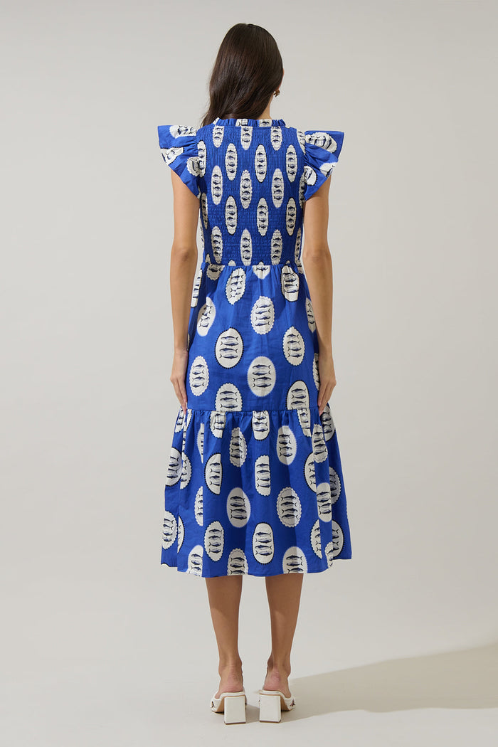 Sardine Sea Glare Smock Tiered Midi Dress