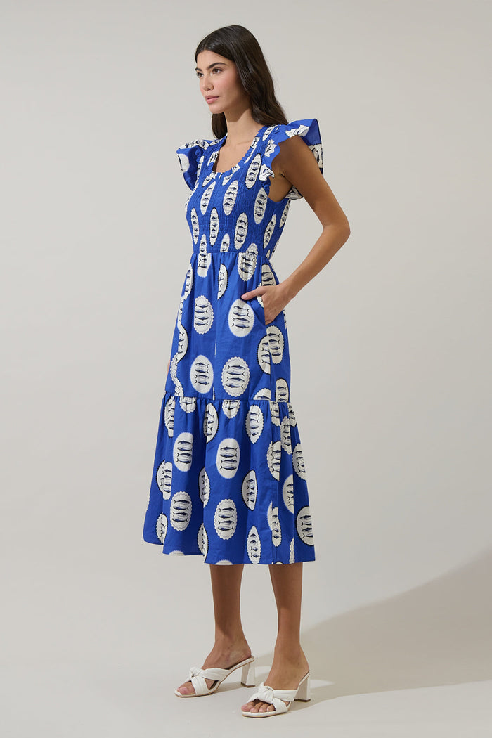 Sardine Sea Glare Smock Tiered Midi Dress