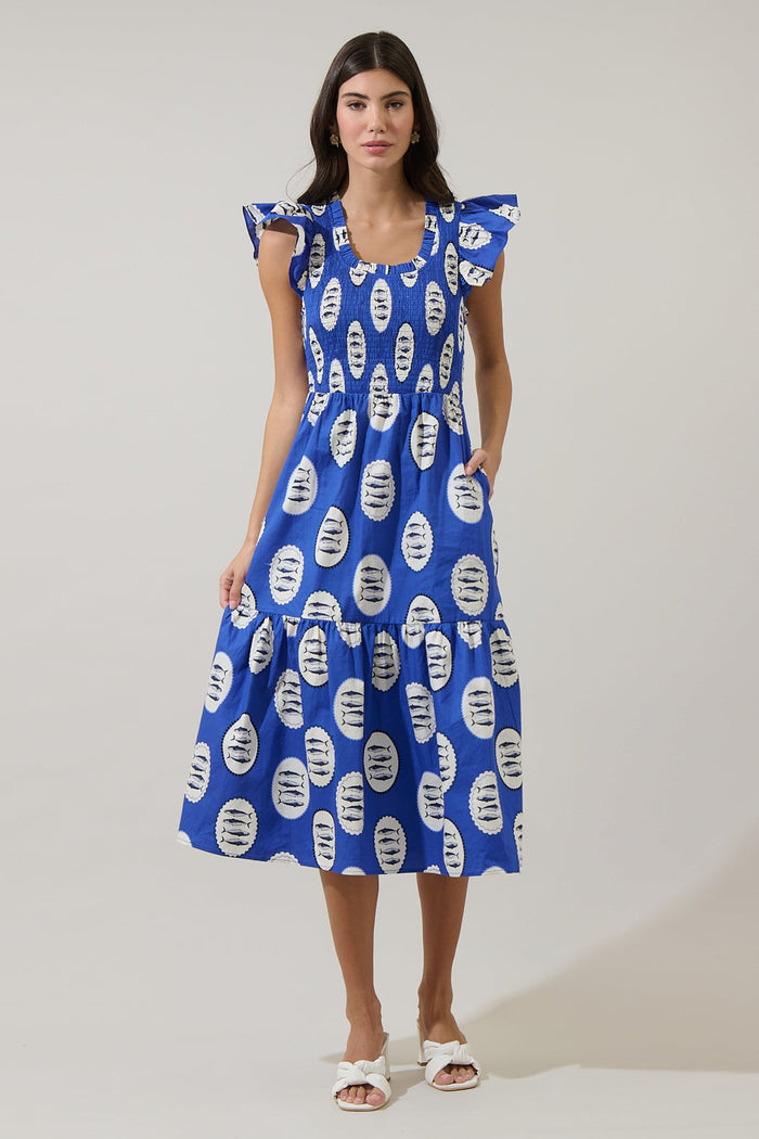 Sardine Sea Glare Smock Tiered Midi Dress
