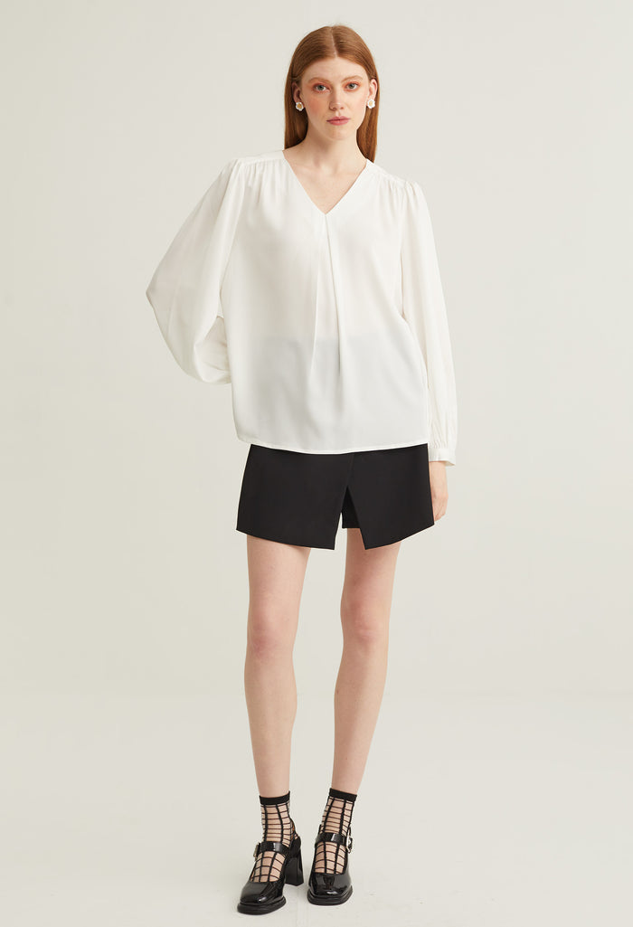 Satin V-Neck Long Sleeves Blouse