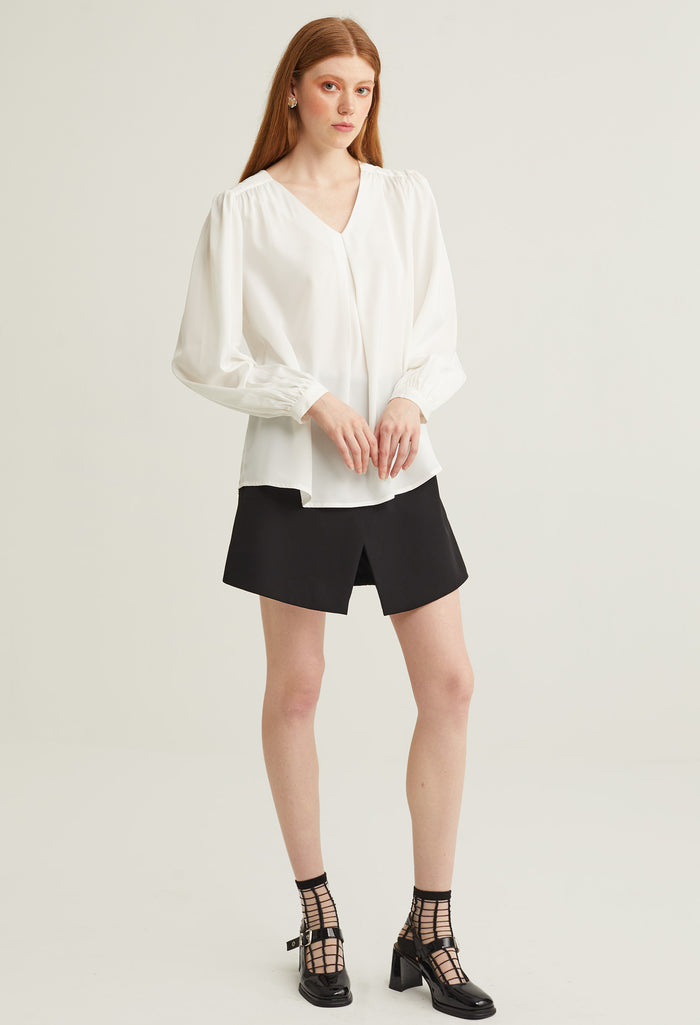 Satin V-Neck Long Sleeves Blouse