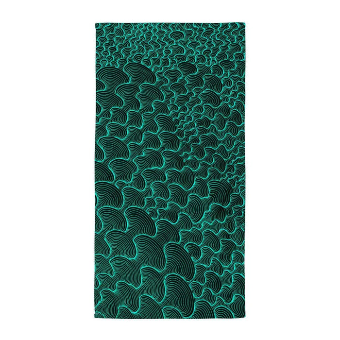 Scribblewave Beach Towel in Electric Cyan Abyss. REACH Compliant, Zero-Wastewater Printing, Made-to-Order (Zero Overproduction).